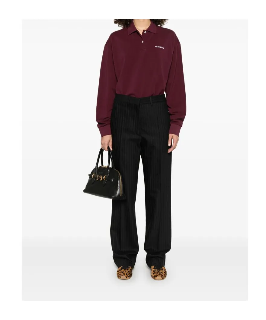 Miu Miu Logo-Embroidered Piqué Long-Sleeved Polo Shirt