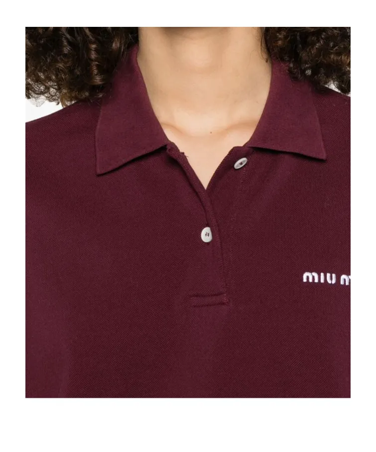 Miu Miu Logo-Embroidered Piqué Long-Sleeved Polo Shirt