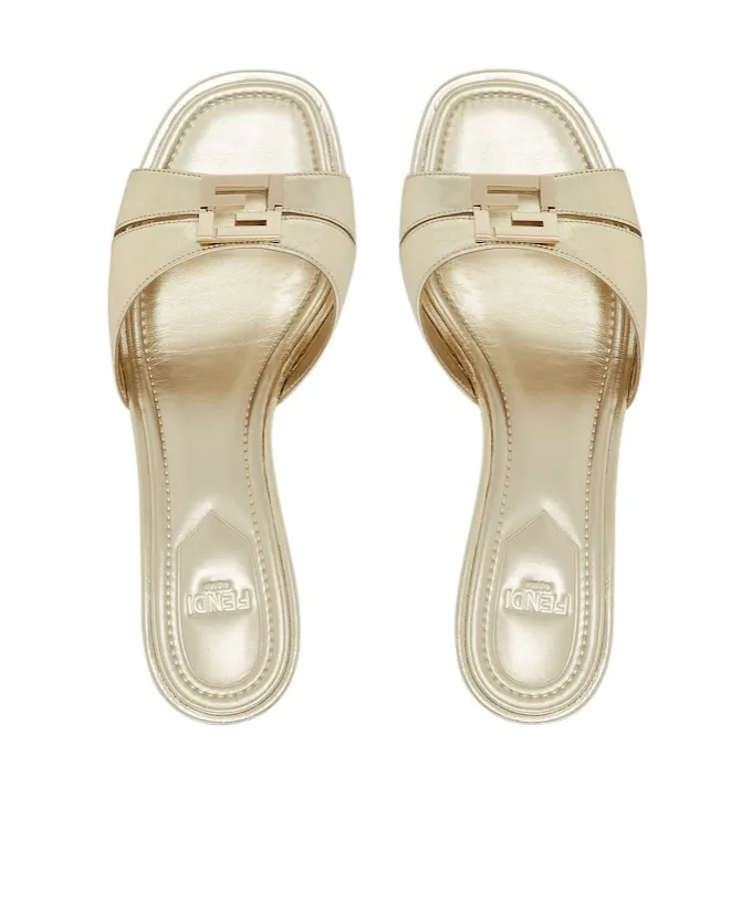 Champagne-Coloured Metallic Nappa Leather Medium-Heeled Sandals