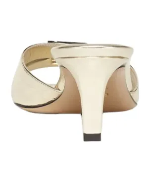 Champagne-Coloured Metallic Nappa Leather Medium-Heeled Sandals