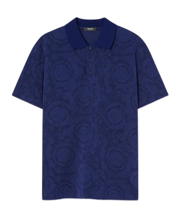 Versace Barocco-Jacquard Short-Sleeved Polo Shirt