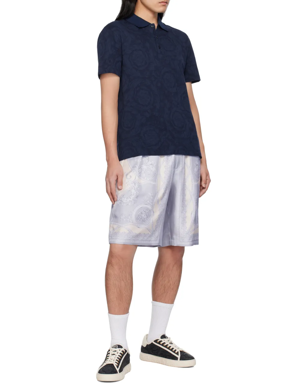 Versace Barocco-Jacquard Short-Sleeved Polo Shirt