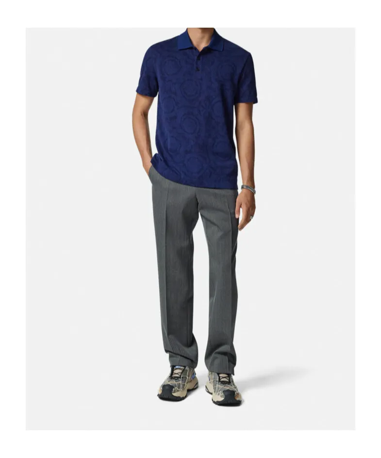 Versace Barocco-Jacquard Short-Sleeved Polo Shirt