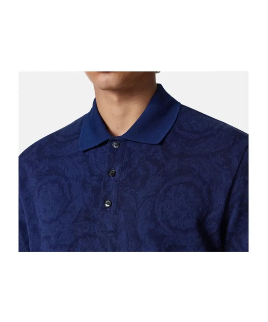 Versace Barocco-Jacquard Short-Sleeved Polo Shirt