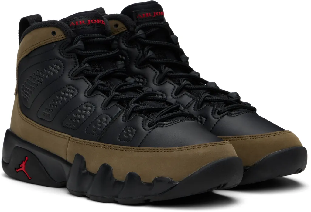 Big Kids Black & Khaki Air Jordan 9 Retro Sneakers
