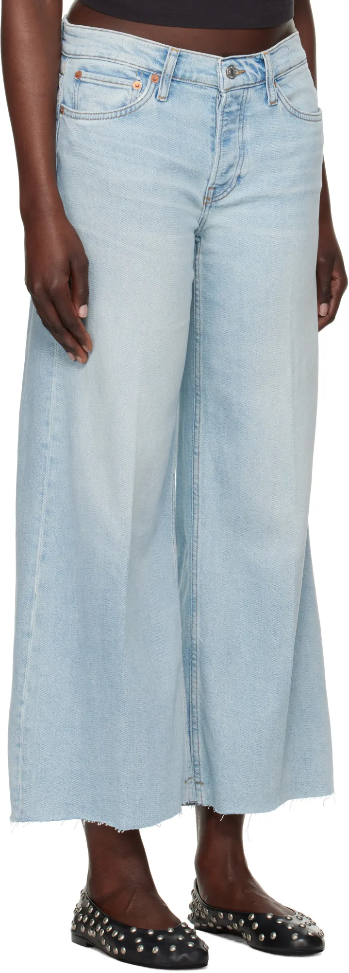Stretch Mid Rise Wide Leg Crop Jeans
