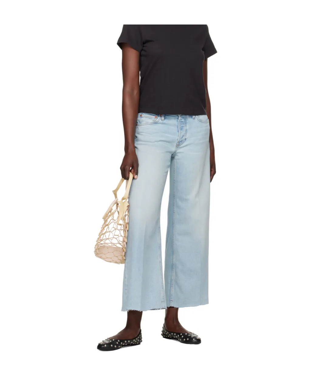 Stretch Mid Rise Wide Leg Crop Jeans