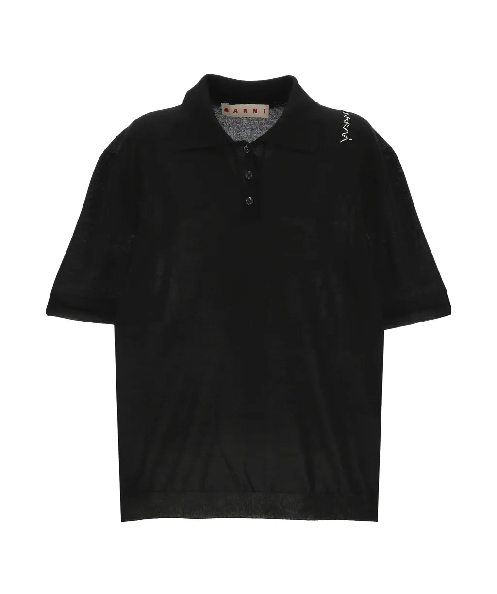 Marni Logo Embroidered Knitted Polo Top