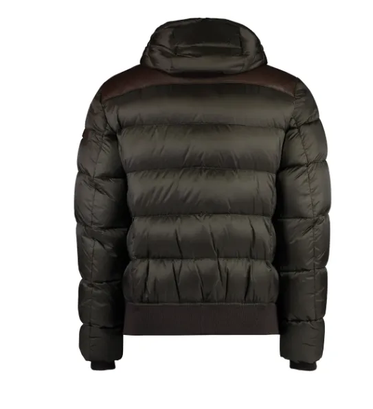 Leather-Panel Hooded Puffer Jacket