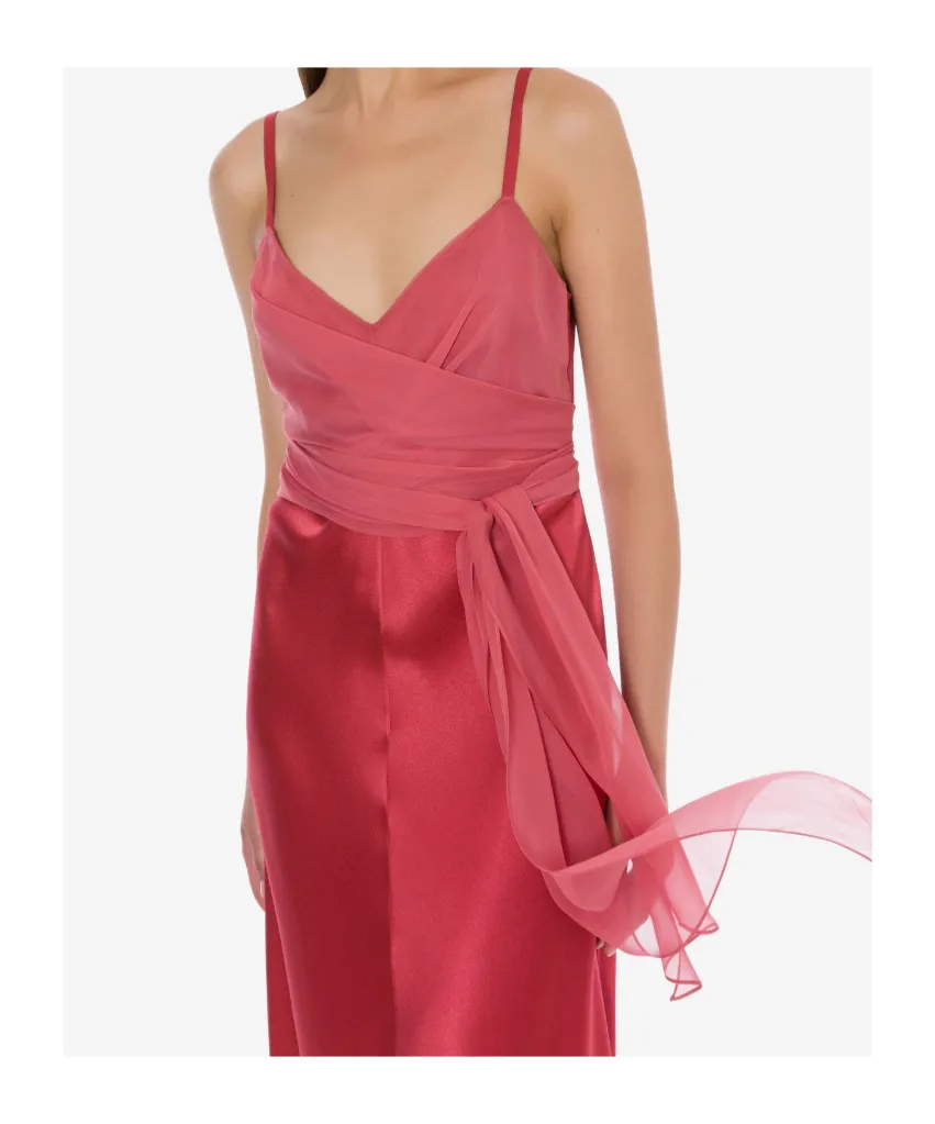 Alberta Ferretti V-Neck Long-Sleeved Satin Dress
