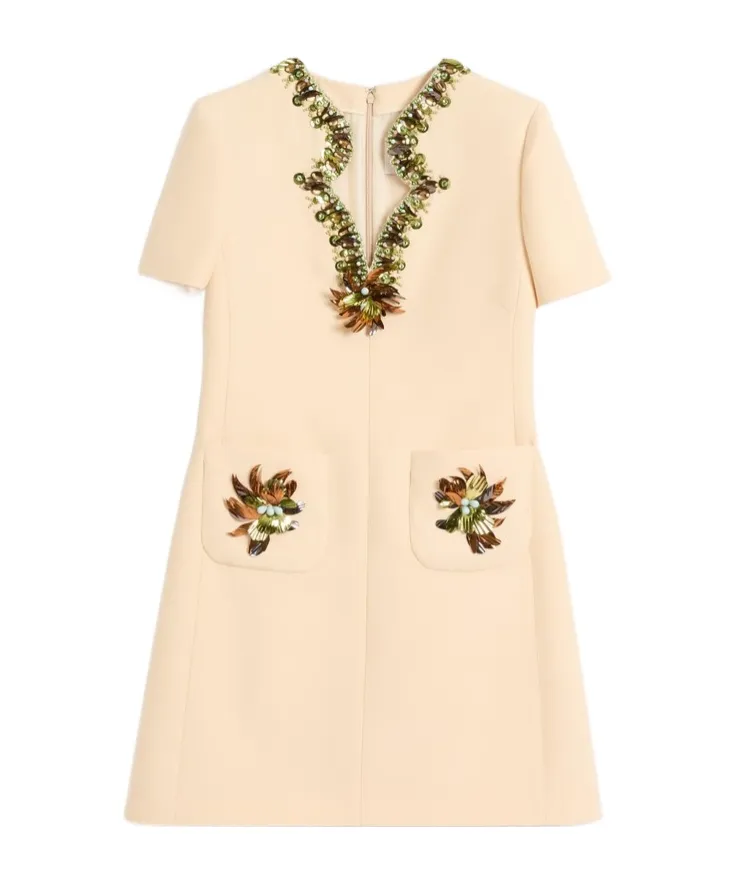 Embroidered Crepe Couture Short Dress