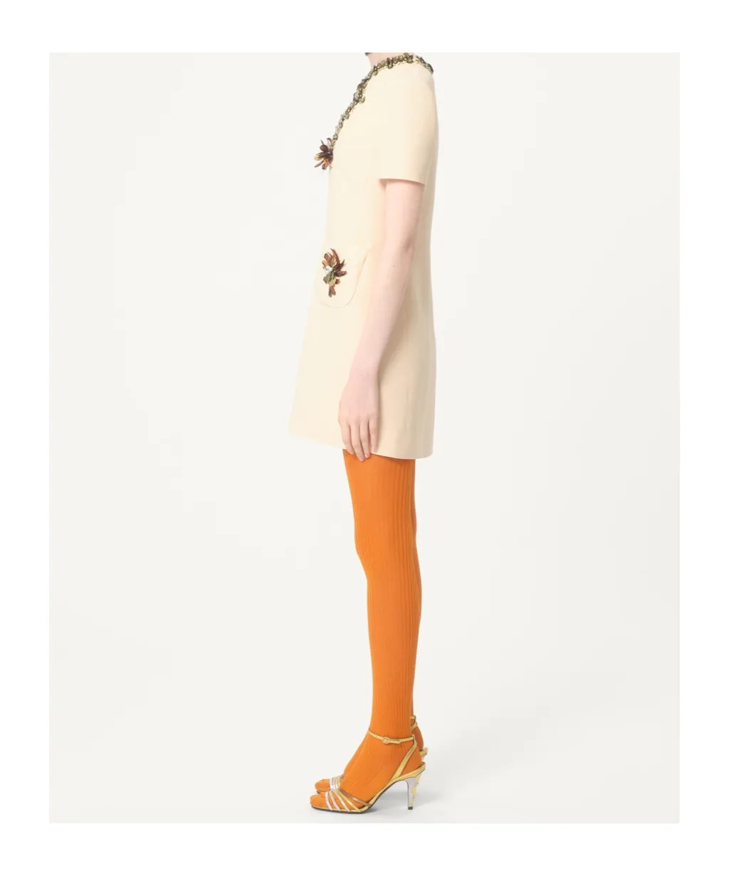 Embroidered Crepe Couture Short Dress