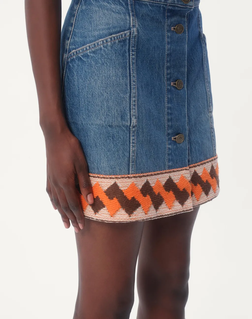 Valentino Jacquard-Trim Mid-Rise Denim Skirt
