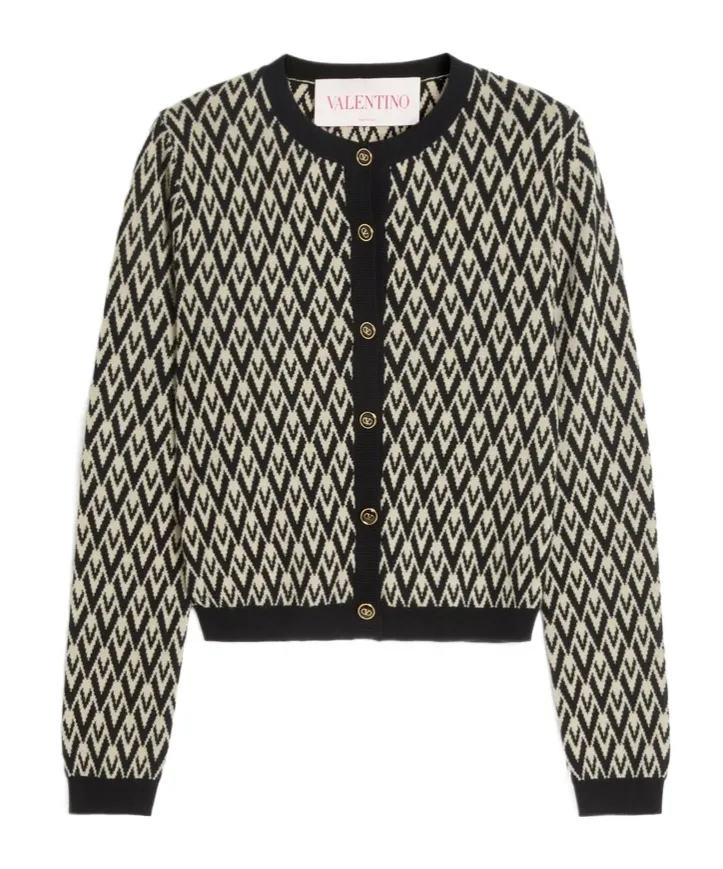 Valentino Toute La V-Jacquard Button-Up Cardigan
