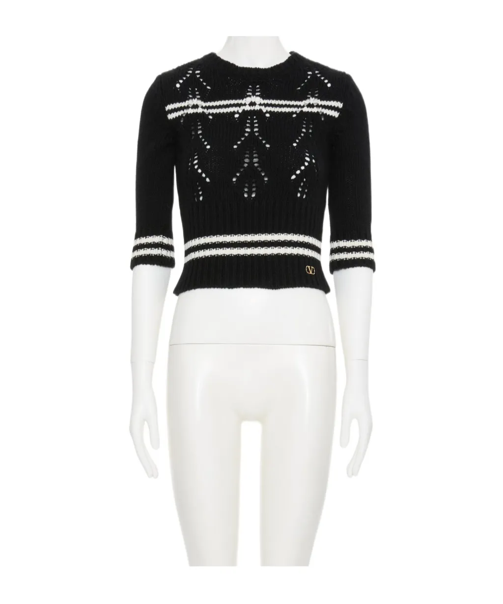 Valentino Vlogo Plaque Open Knit Jumper
