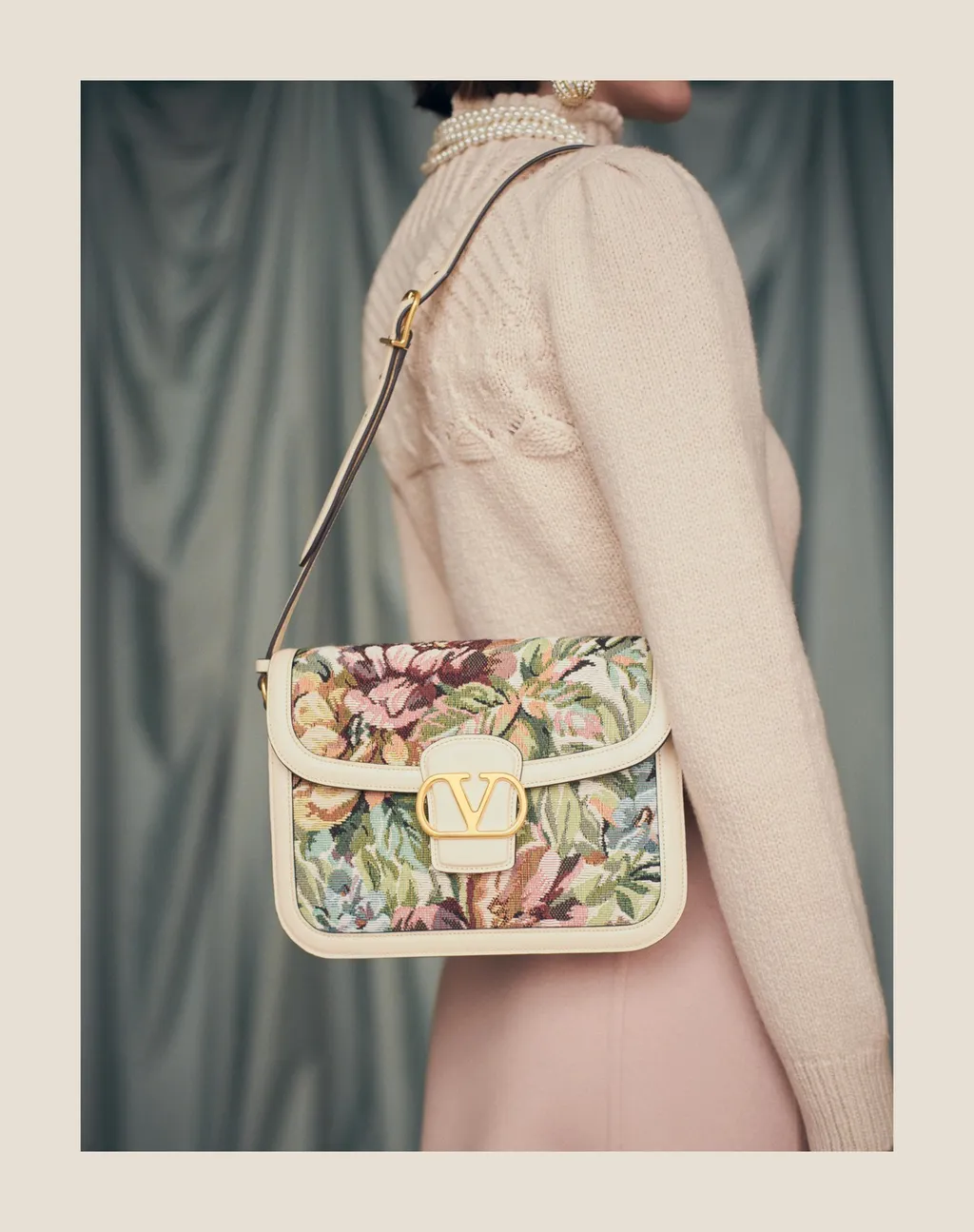 Valentino Floral Patterned Foldover Top Shoulder Bag
