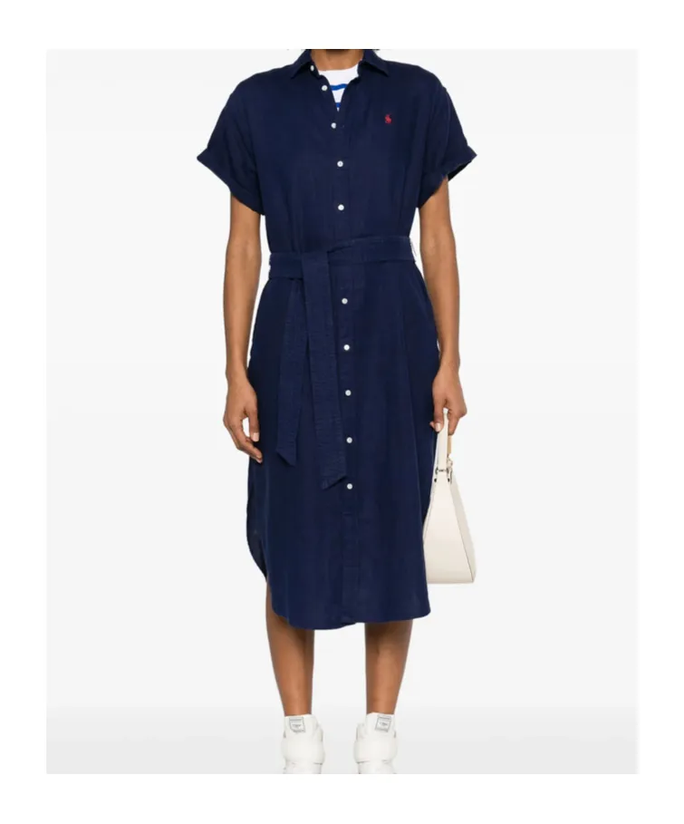 Polo Ralph Lauren Logo Embroidered Oxford Midi Shirt Dress