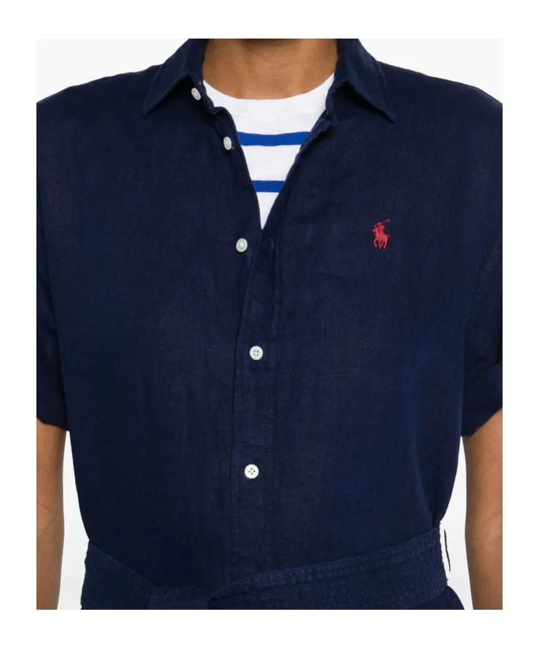Polo Ralph Lauren Logo Embroidered Oxford Midi Shirt Dress