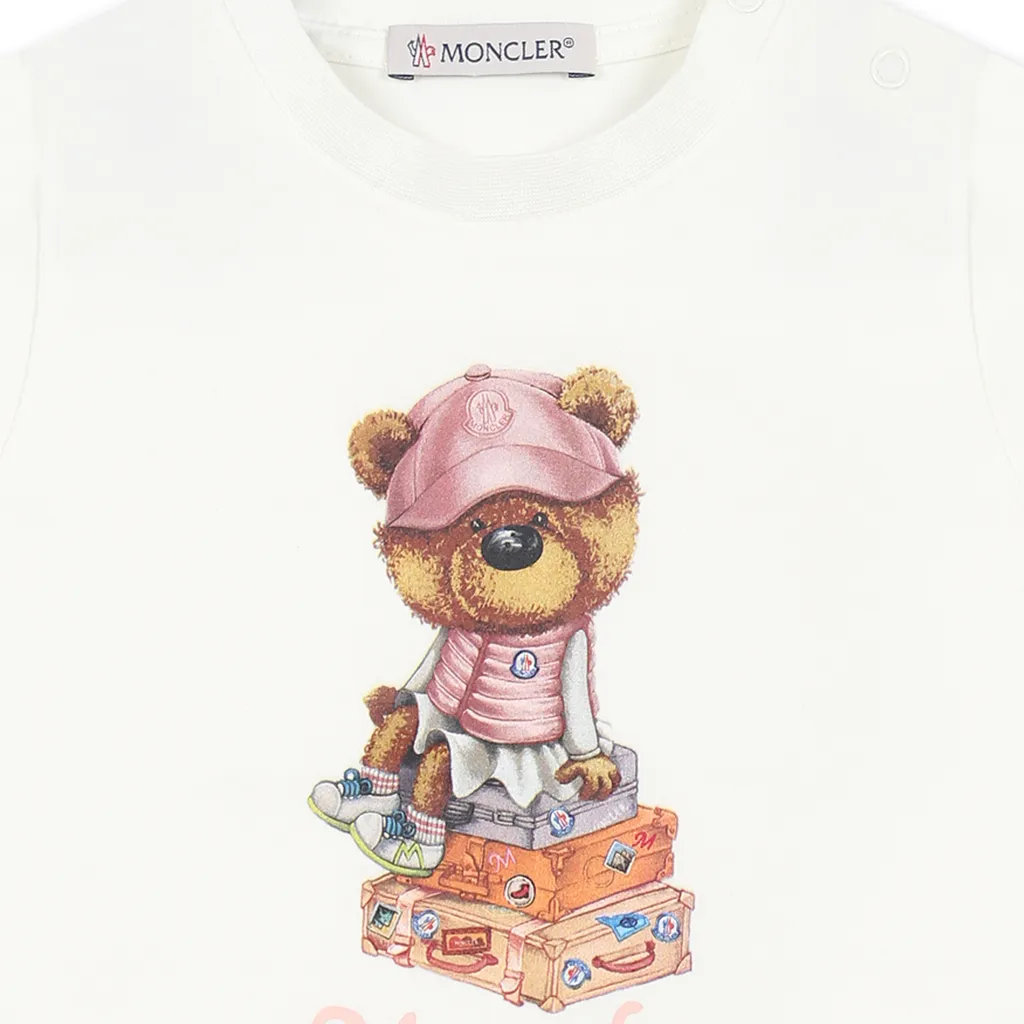Teddy Bear Motif Cotton T-Shirt