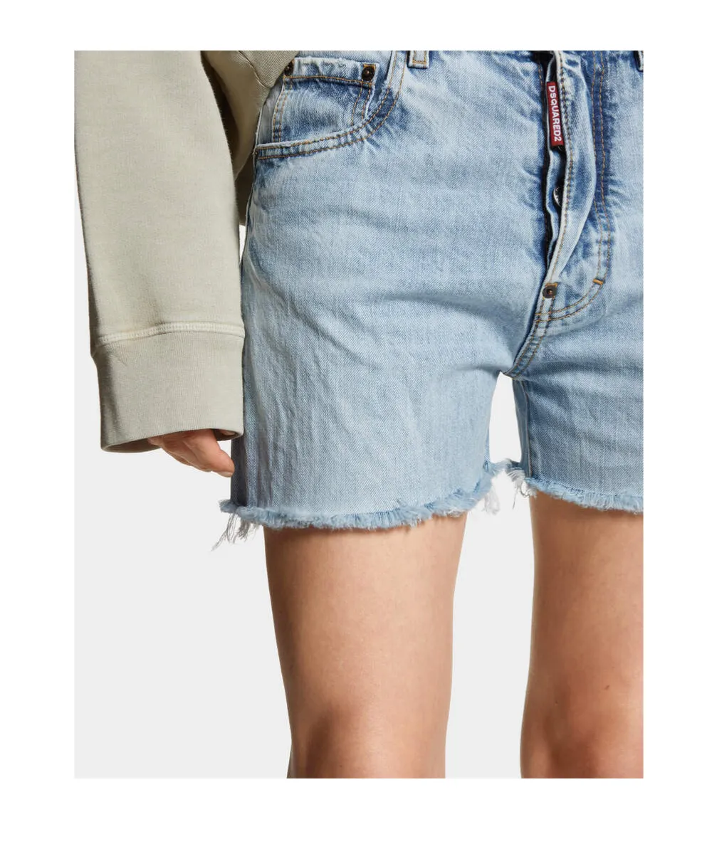 Dsquared2 Logo-Patch Distressed Denim Shorts