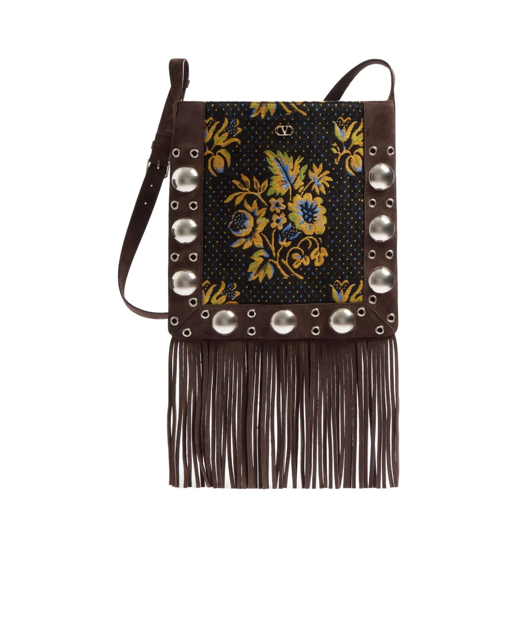 Valentino NellcÔTe Jacquard Fringed Edge Shoulder Bag
