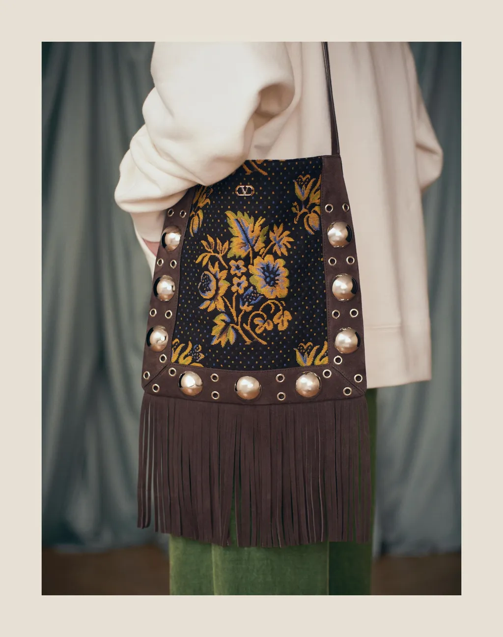 Valentino NellcÔTe Jacquard Fringed Edge Shoulder Bag