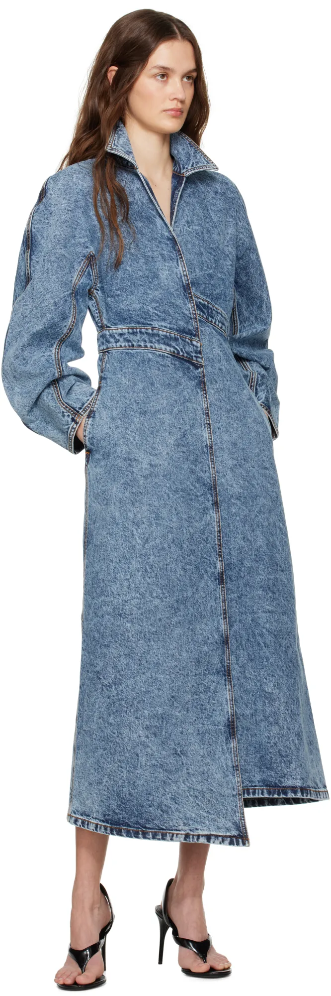 AlaÏA Spiral Denim Trench Coat