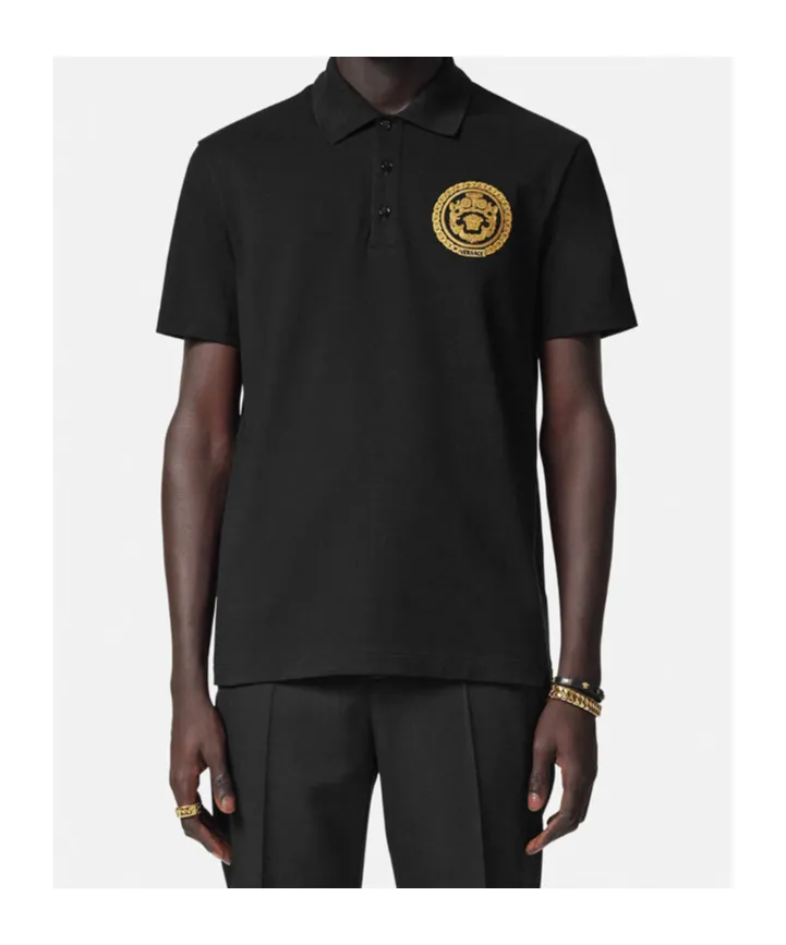 Versace Medusa-Printed Short-Sleeved Polo Shirt