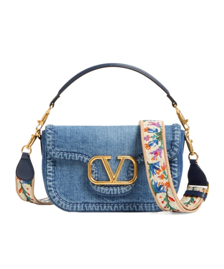 Valentino Garavani Logo Plaque Denim Shoulder Bag