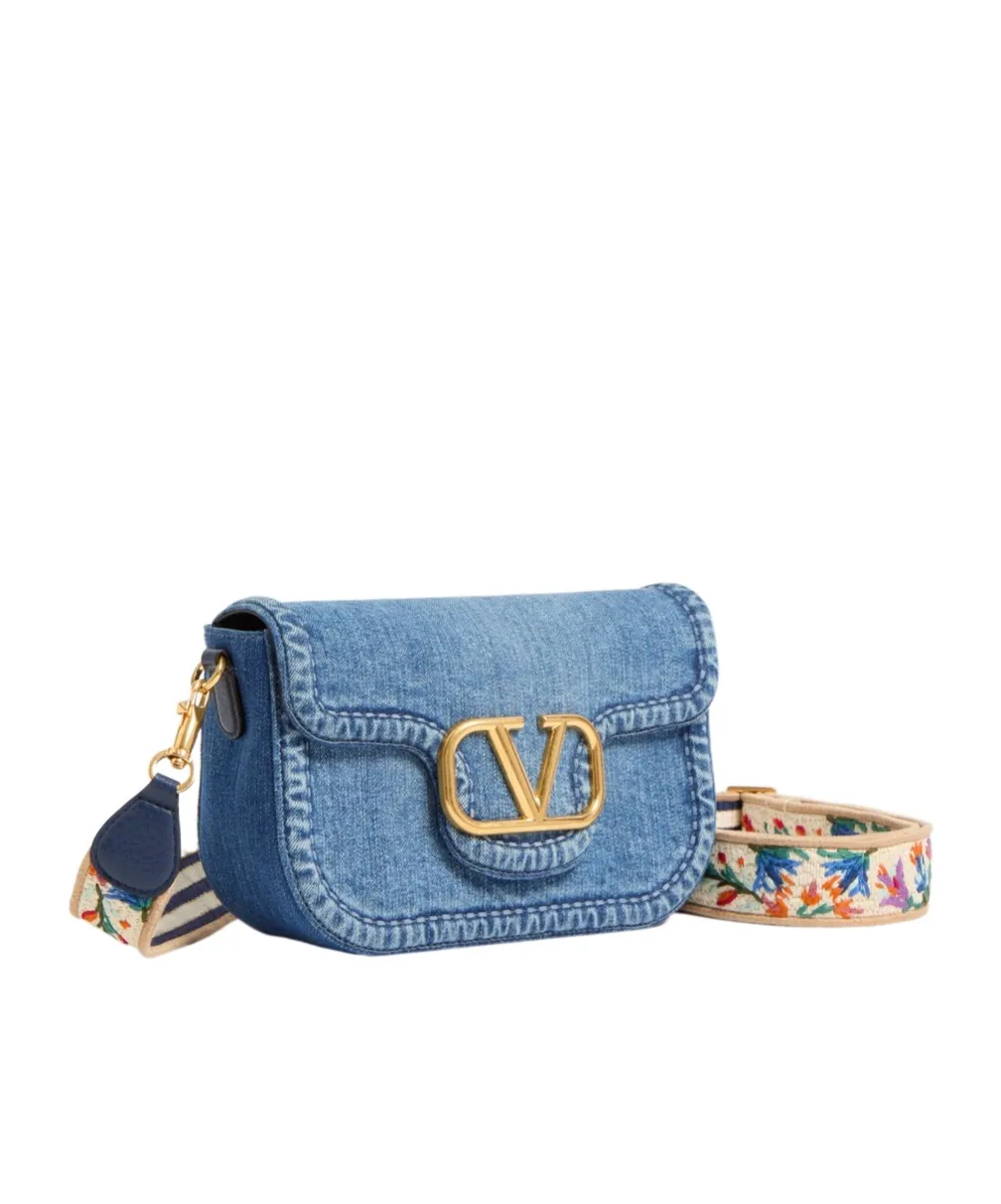 Valentino Garavani Logo Plaque Denim Shoulder Bag