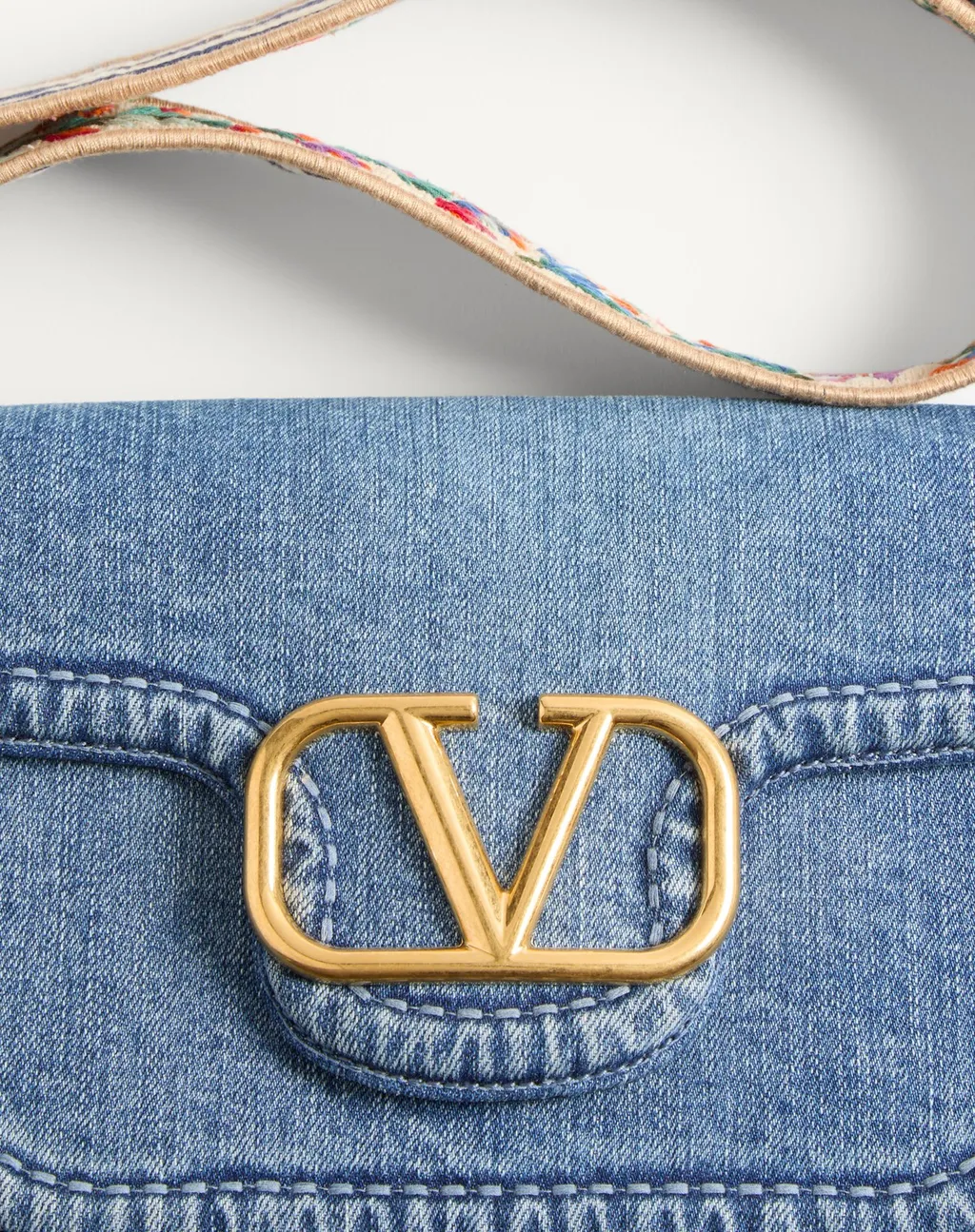 Valentino Garavani Logo Plaque Denim Shoulder Bag