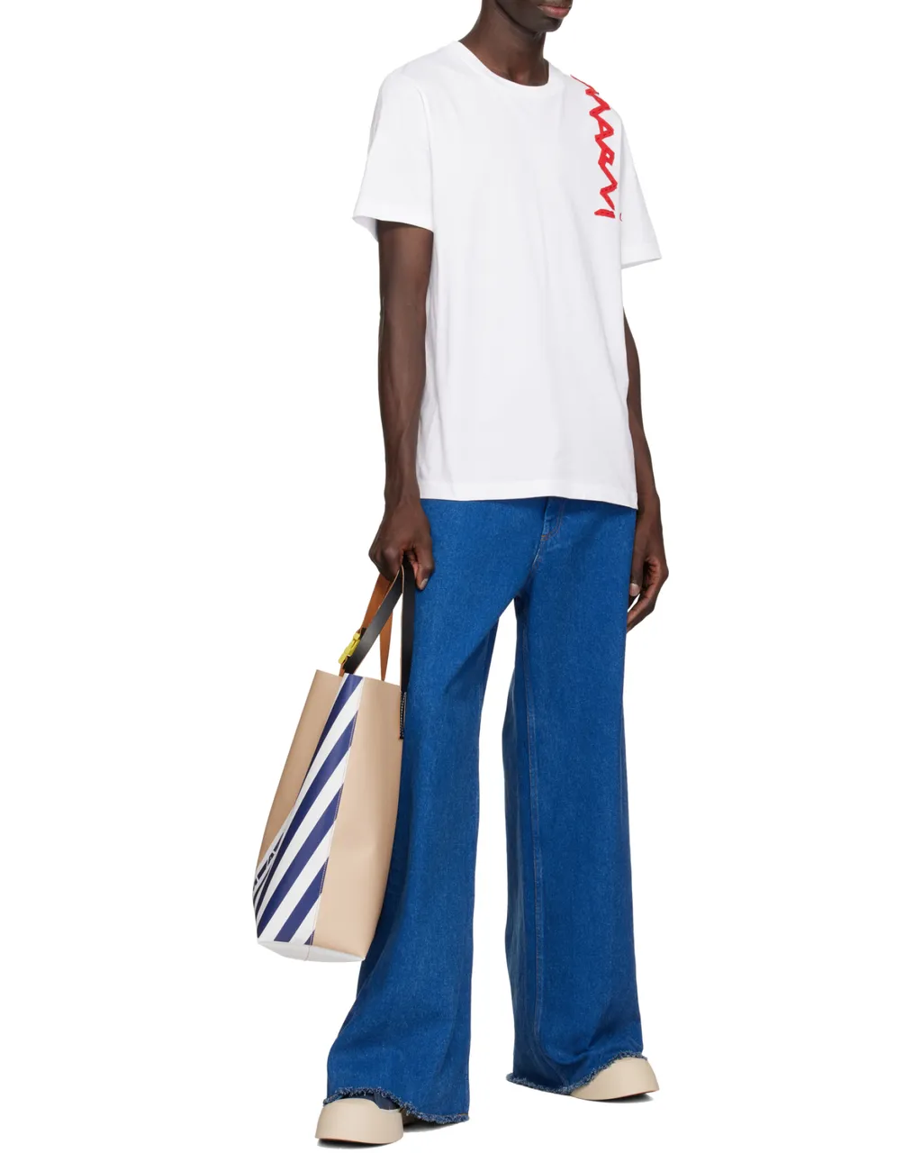 Marni Logo Printed Striped Tote Bag