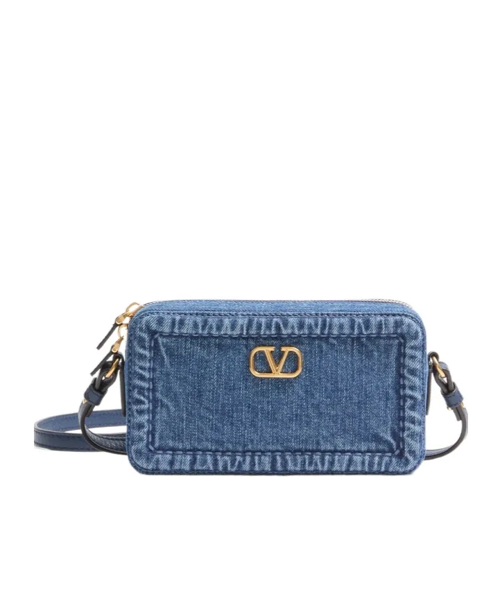 Valentino Alltime Vlogo Plaque Denim Shoulder Bag