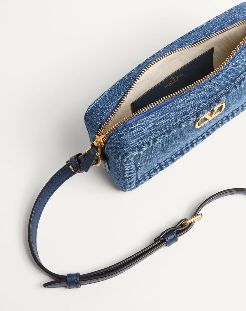 Valentino Alltime Vlogo Plaque Denim Shoulder Bag