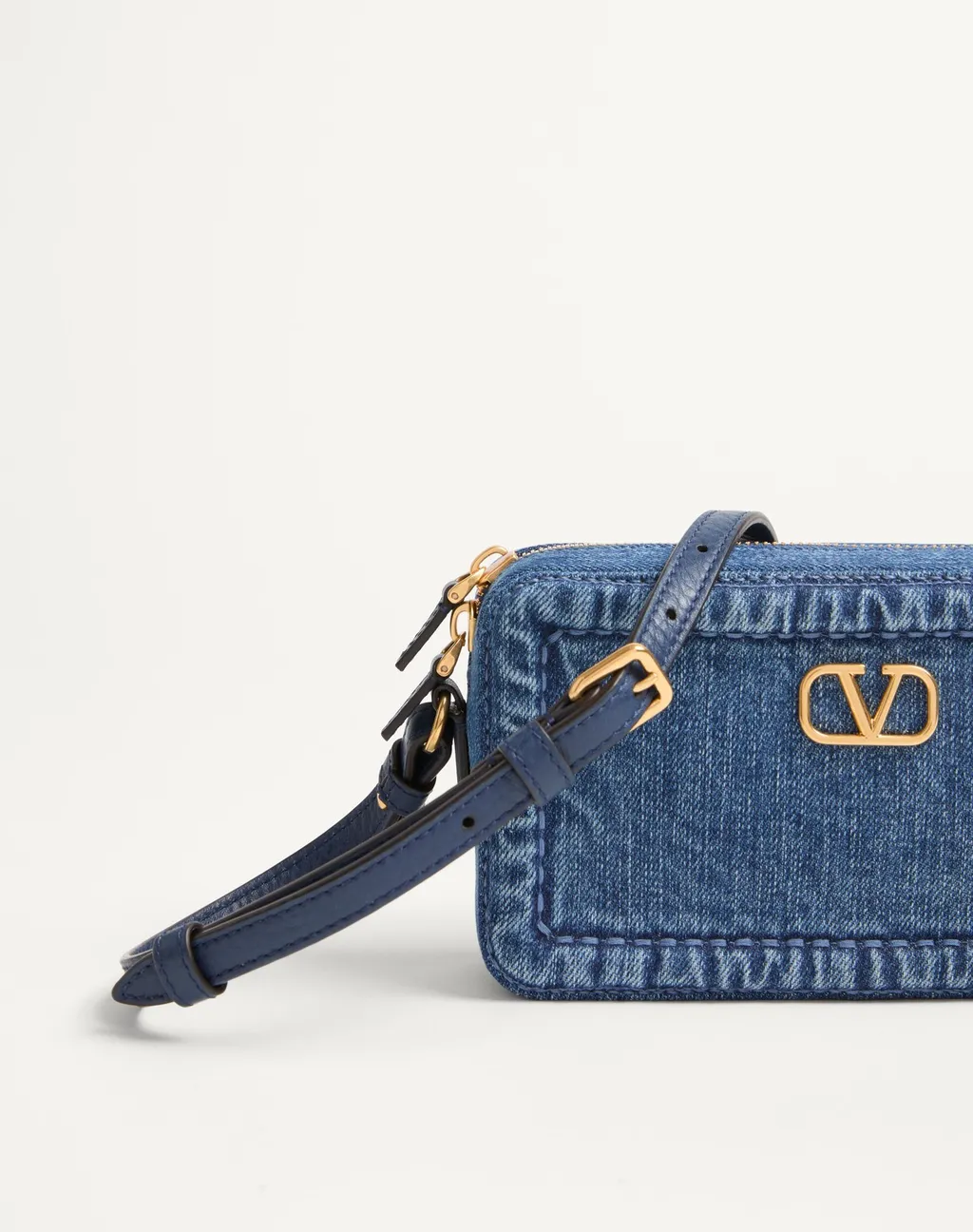 Valentino Alltime Vlogo Plaque Denim Shoulder Bag