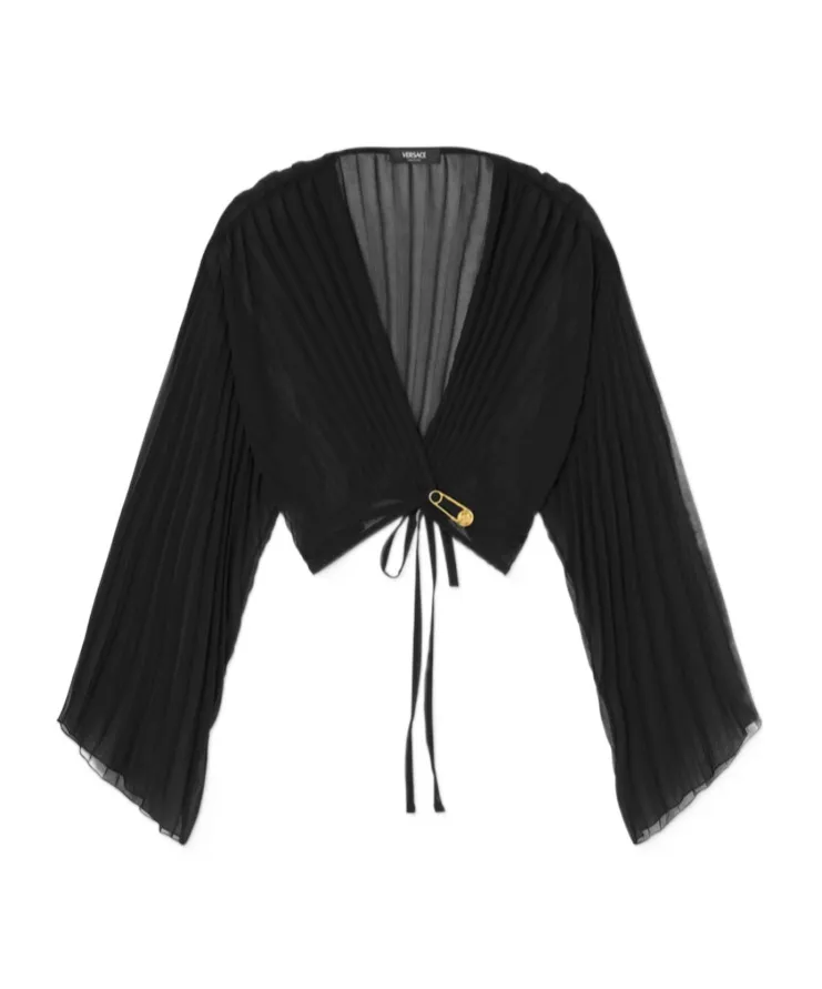 Versace V-Neck Pleated Cropped Blouse