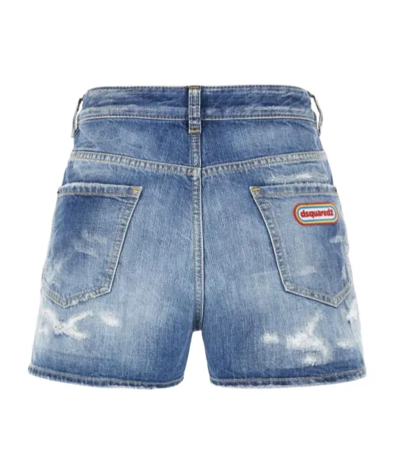 Dsquared2 Logo Patch Distressed Denim Shorts