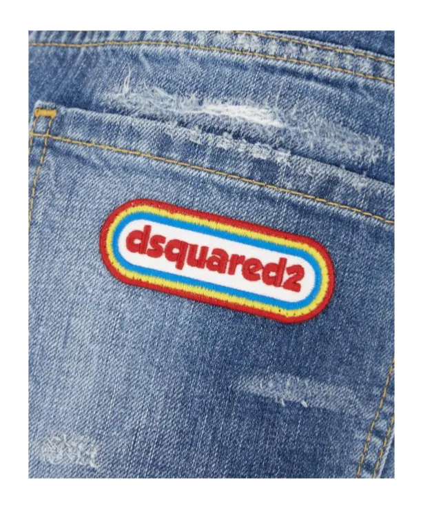 Dsquared2 Logo Patch Distressed Denim Shorts