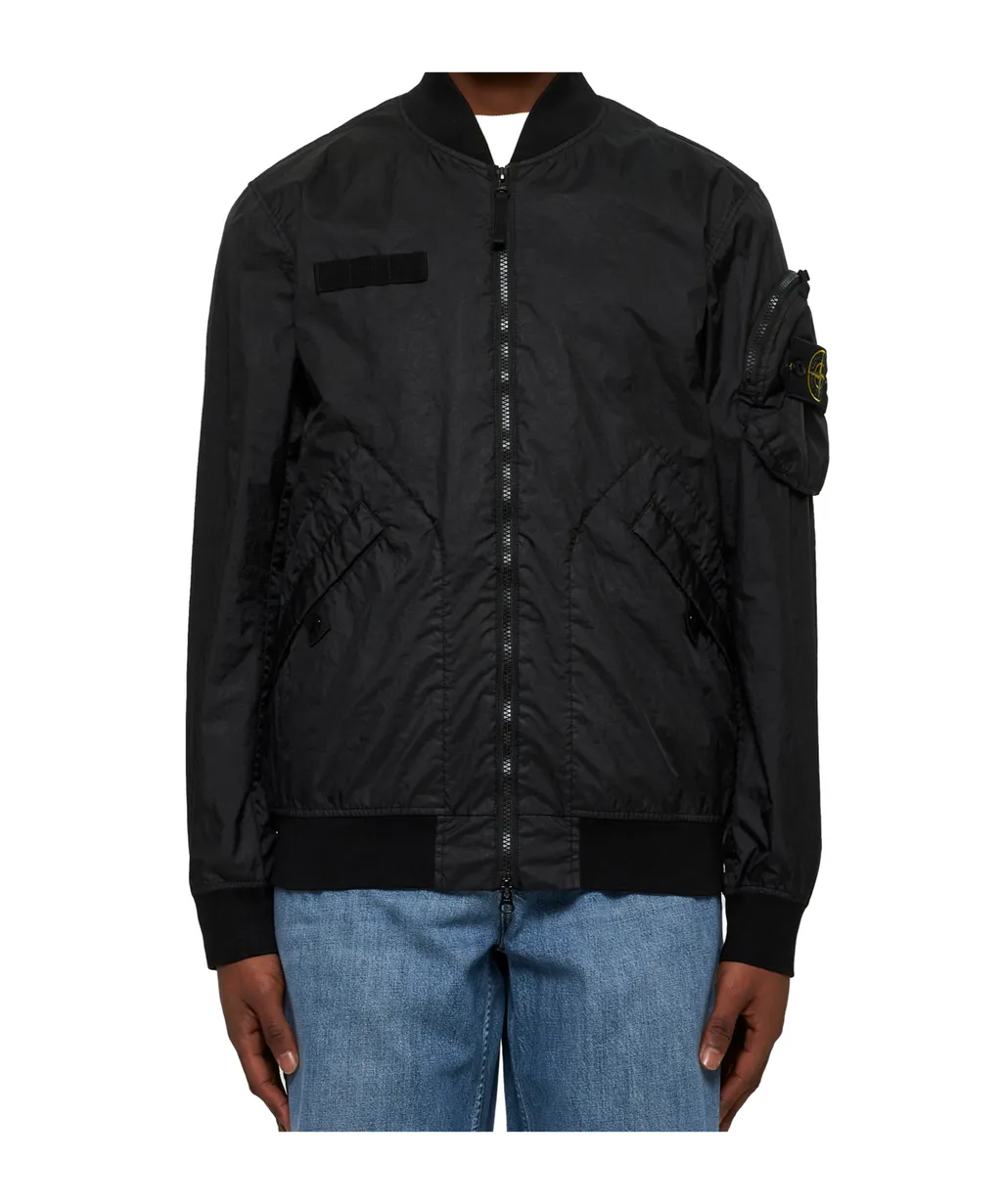 Stone Island Logo Patch Zip-Up Bomber Jacket