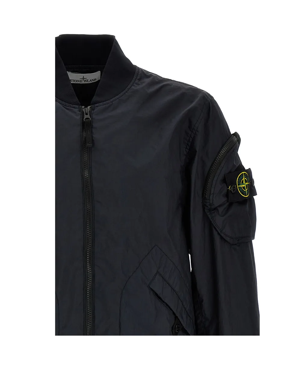 Stone Island Logo Patch Zip-Up Bomber Jacket