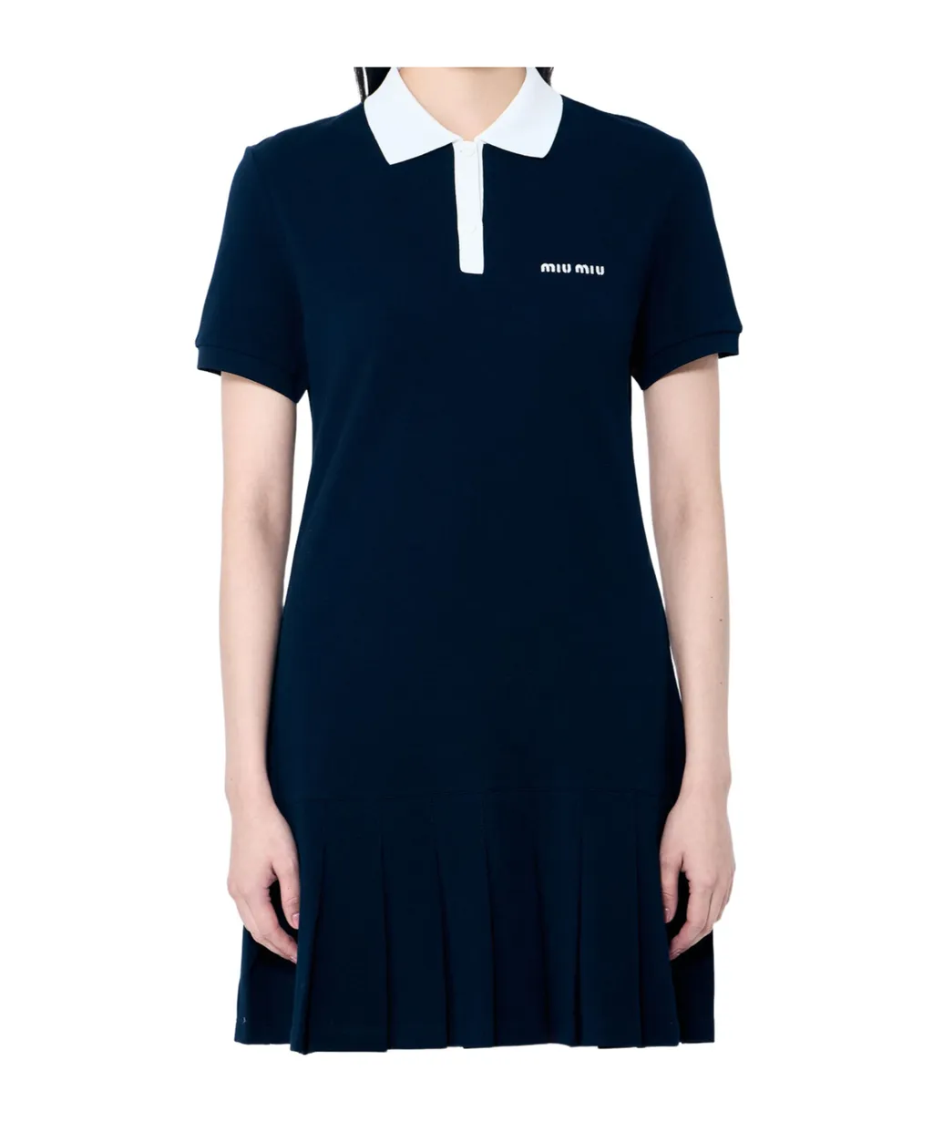 Miu Miu Logo-Embroidered Short-Sleeved Mini Polo Dress