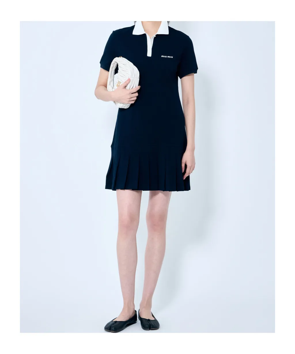 Miu Miu Logo-Embroidered Short-Sleeved Mini Polo Dress