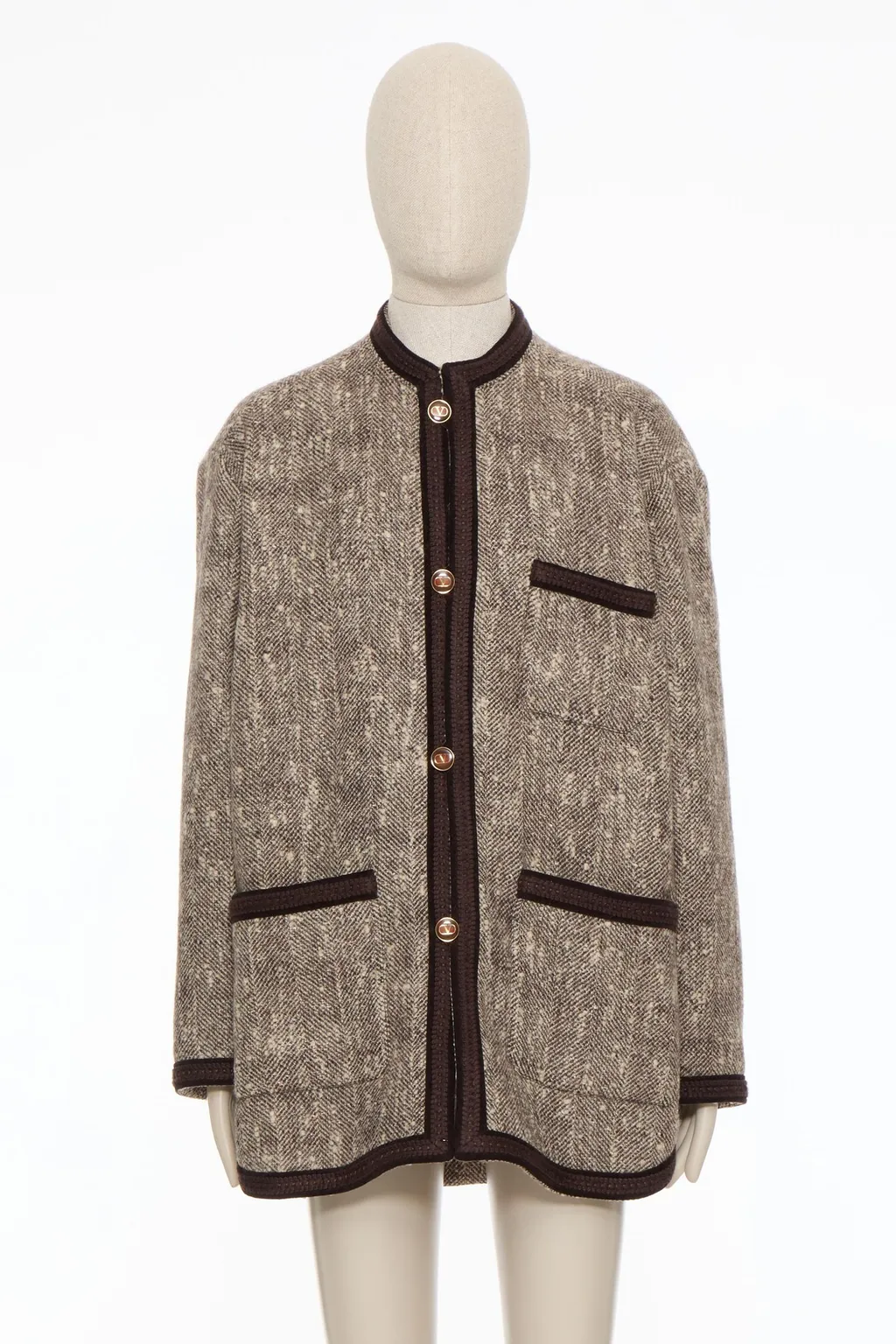 Valentino Button-Up Crewneck Jacket