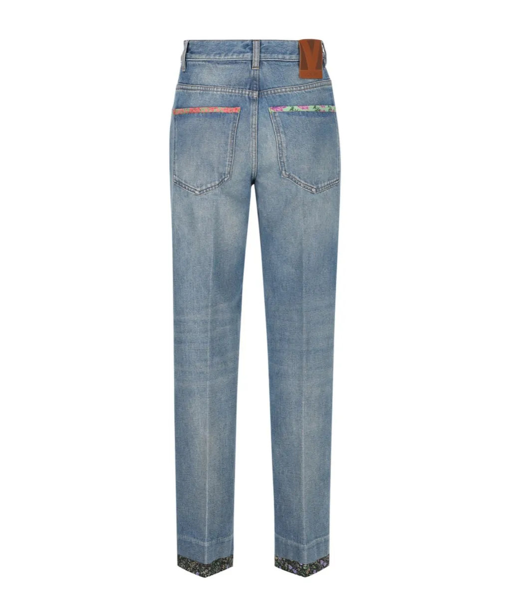 Valentino Logo Patch Straight Leg Jeans