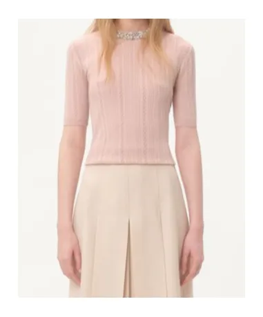 Valentino Vertical Striped Short-Sleeve Knit Sweater