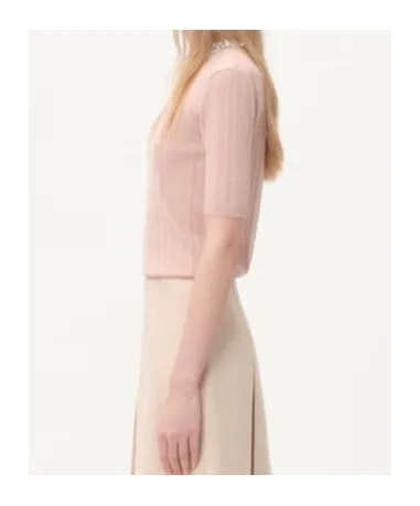 Valentino Vertical Striped Short-Sleeve Knit Sweater