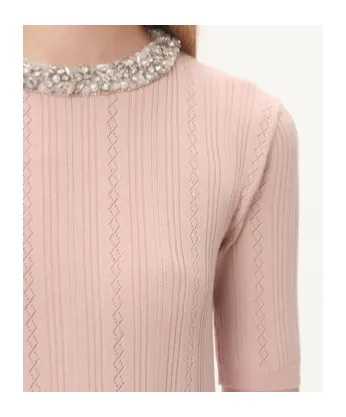 Valentino Vertical Striped Short-Sleeve Knit Sweater
