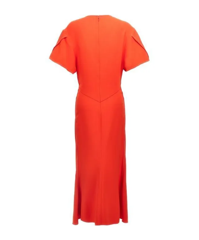 Victoria Beckham Gathered V-Neck Midi Dress