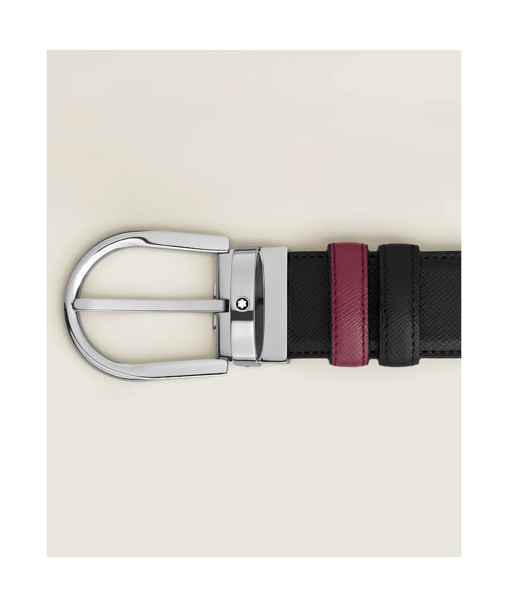 Horseshoe Buckle Black/Cassis 35Mm Reversible Leather Belt