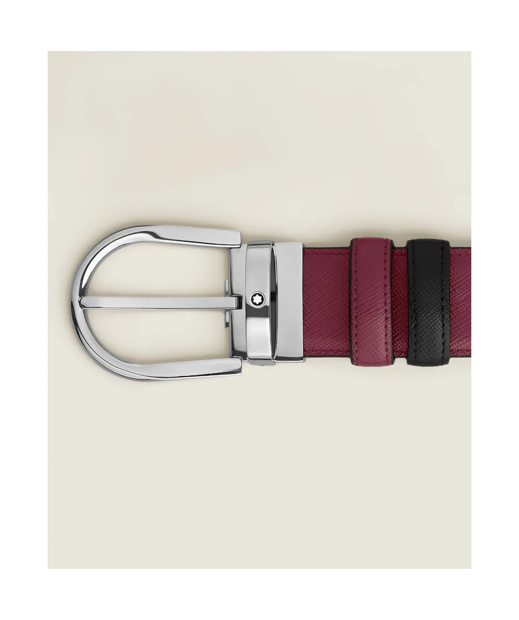 Horseshoe Buckle Black/Cassis 35Mm Reversible Leather Belt